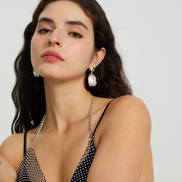 🆕Women Gold Baroque Pearl Dangle Irregular Pearl Earrings Fashion Jewelry - Picture 2 of 7